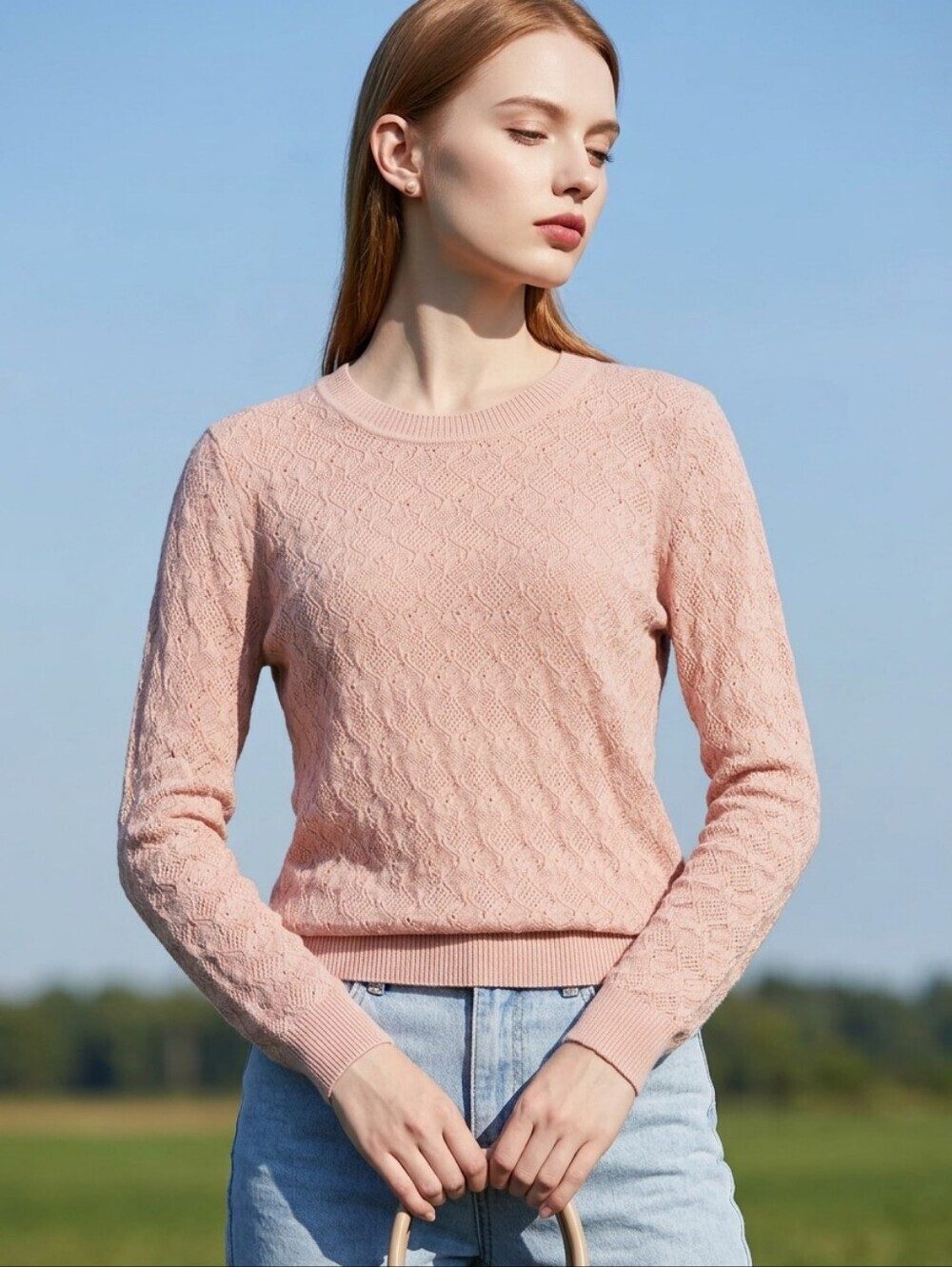 Club Monaco Blush Pink Cable Crewneck Sweater Sz Medium